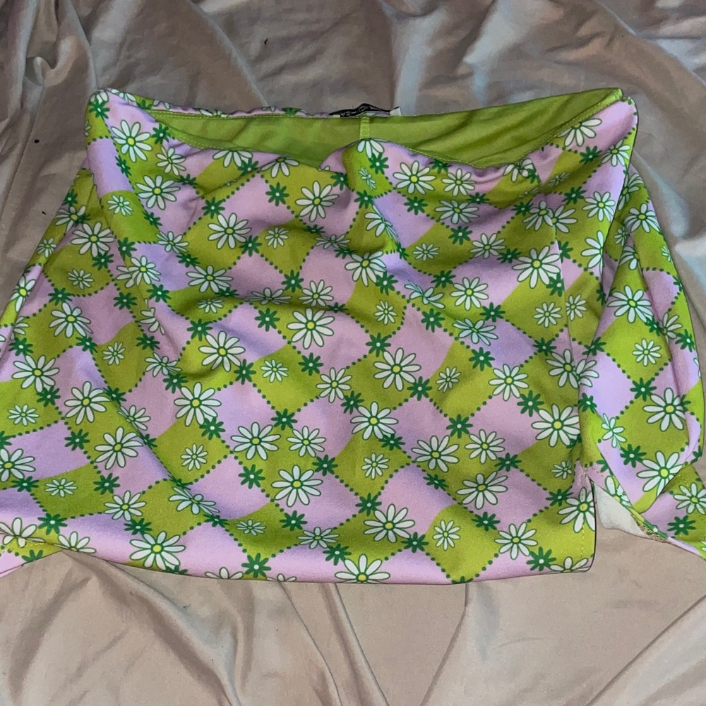 Fashion Nova Pink and Lime Green Floral Mini Skirt